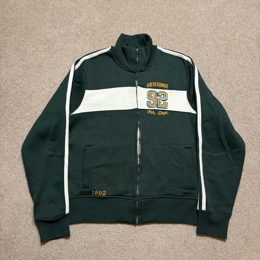 Vtg Abercrombie & Fitch Track‎ Jacket Mens 2XL Green Full Zip 90s Y2K Preppy